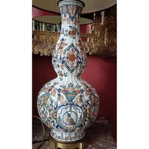 Important Vase Delft Signé Monté En Lampe XIXème