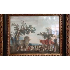 18th Century Gouache "the Village Festival" By Moreau l'Ainé