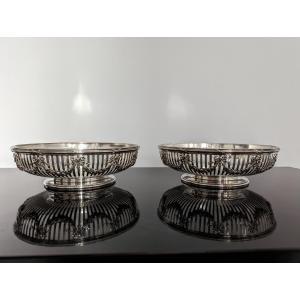 Pair Of Silver And Crystal Gustave Keller Louis XVI Style Baskets