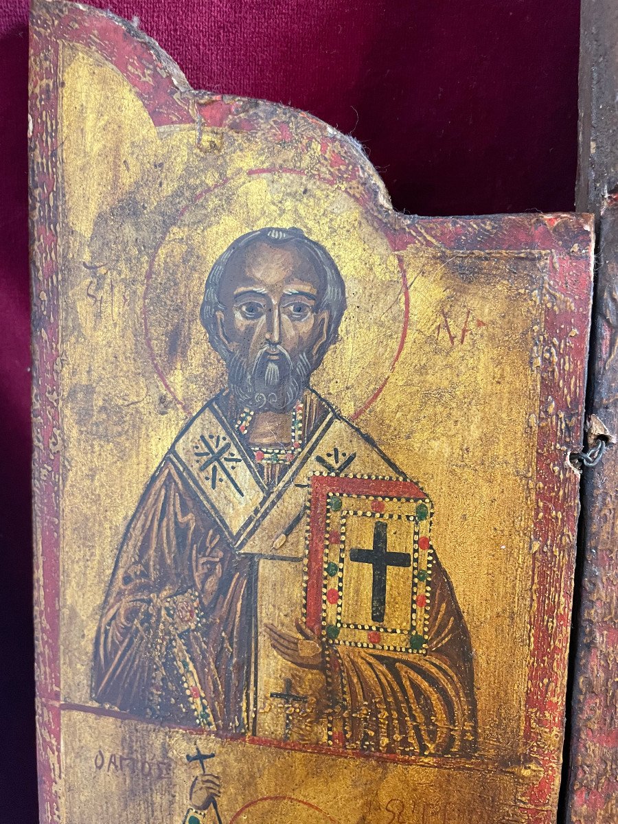 Triptych Icon Painted In Tempera-photo-3