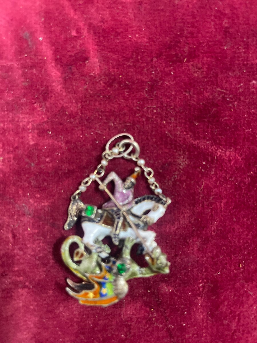 St Georges Enamel Silver Pendant-photo-2