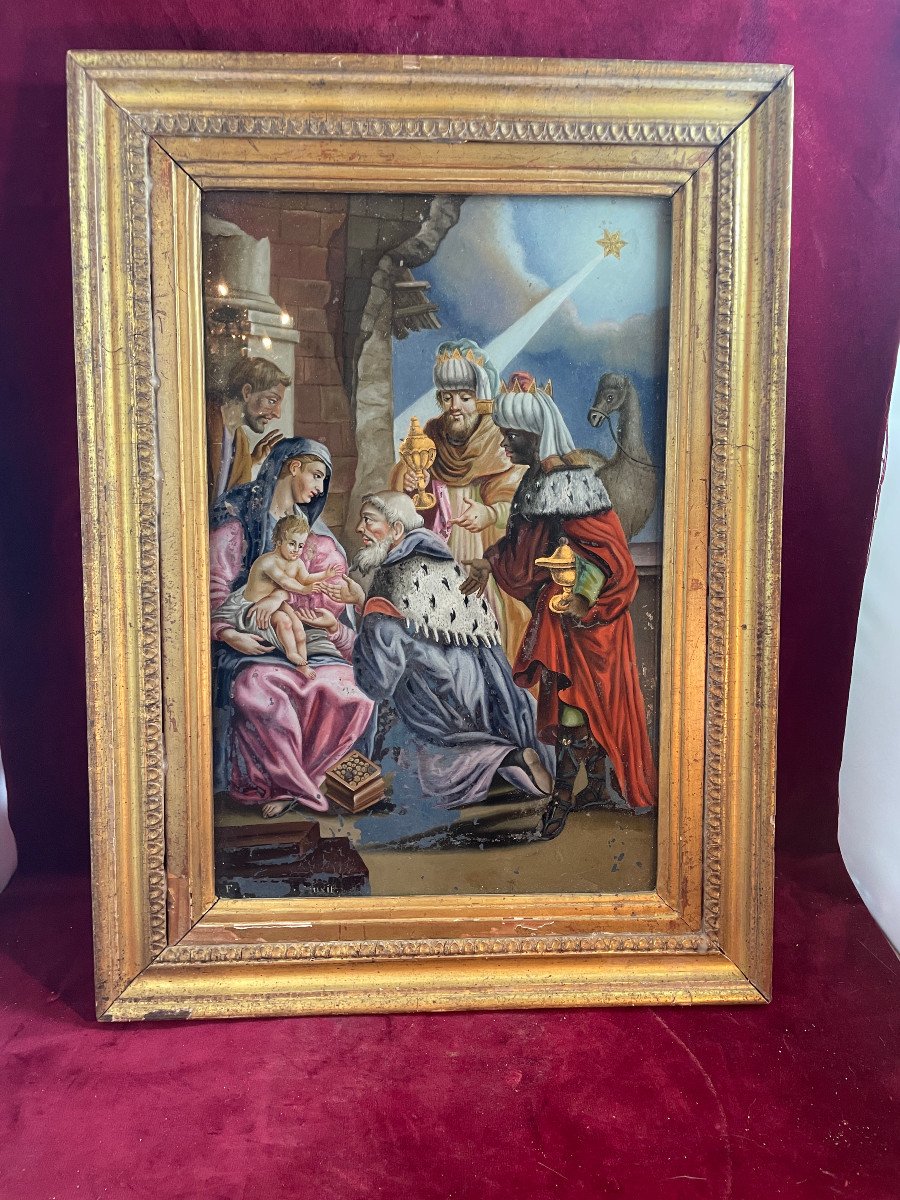 Nativite Peinture Sous Verre 18 Eme Siecle-photo-1