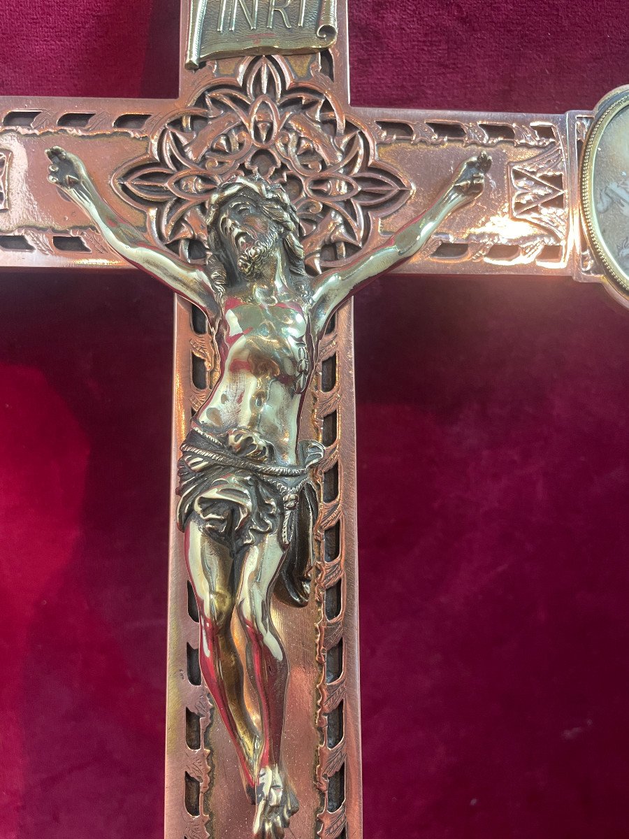 Crucifix Bronze Dore Et Cuivre Tetramorphe Aux Ecoincons aquarelles-photo-2