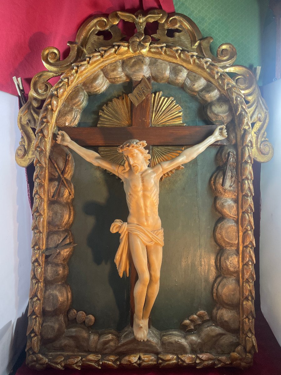 Crucifix In Old Frame From The 17th Century