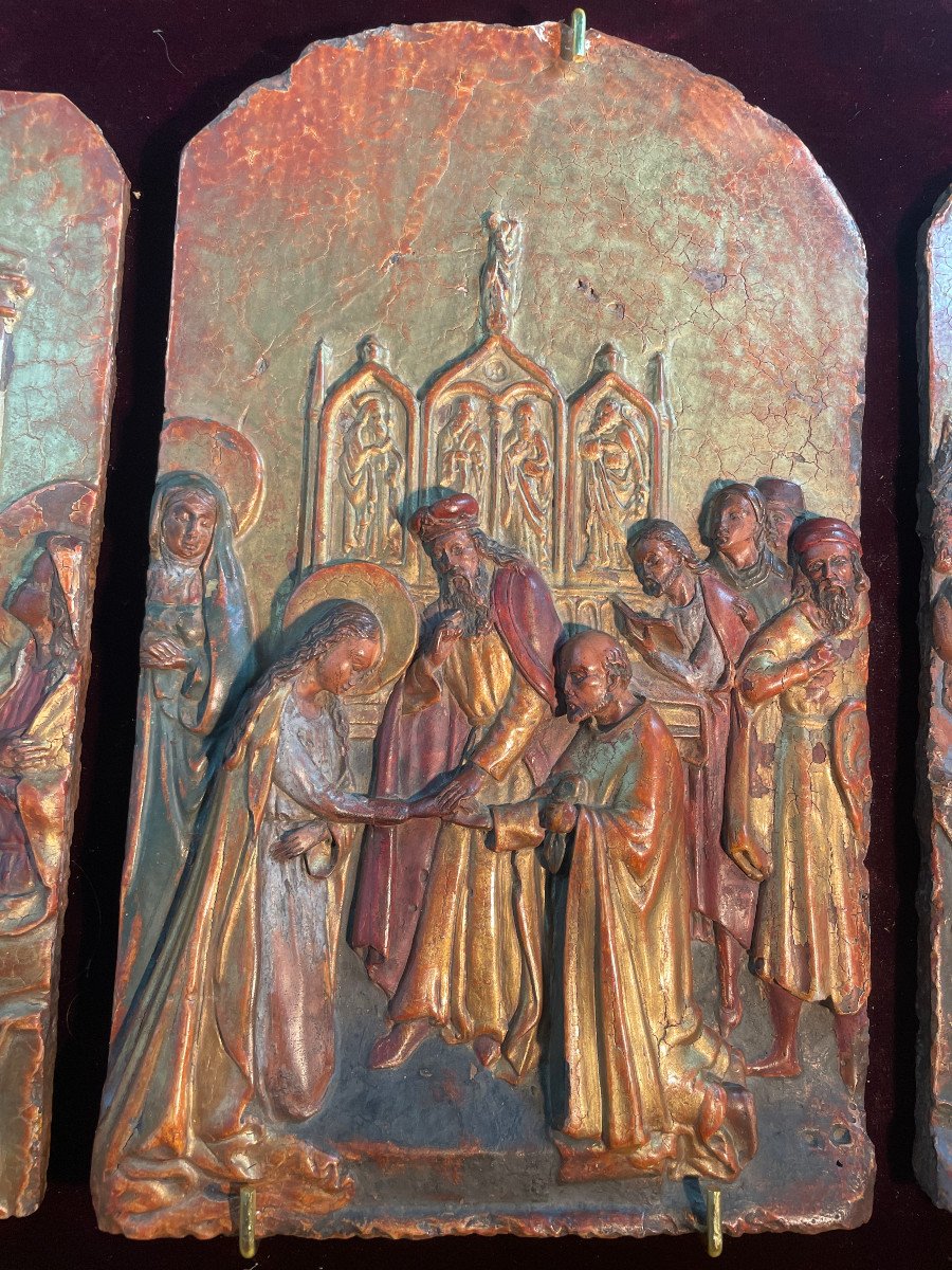 Terra Cotta Triptych Marriage Of The Virgin And Annunciation-photo-2