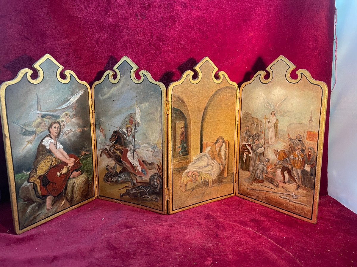 Quadriptych Joan Of Arc Painting On Wood