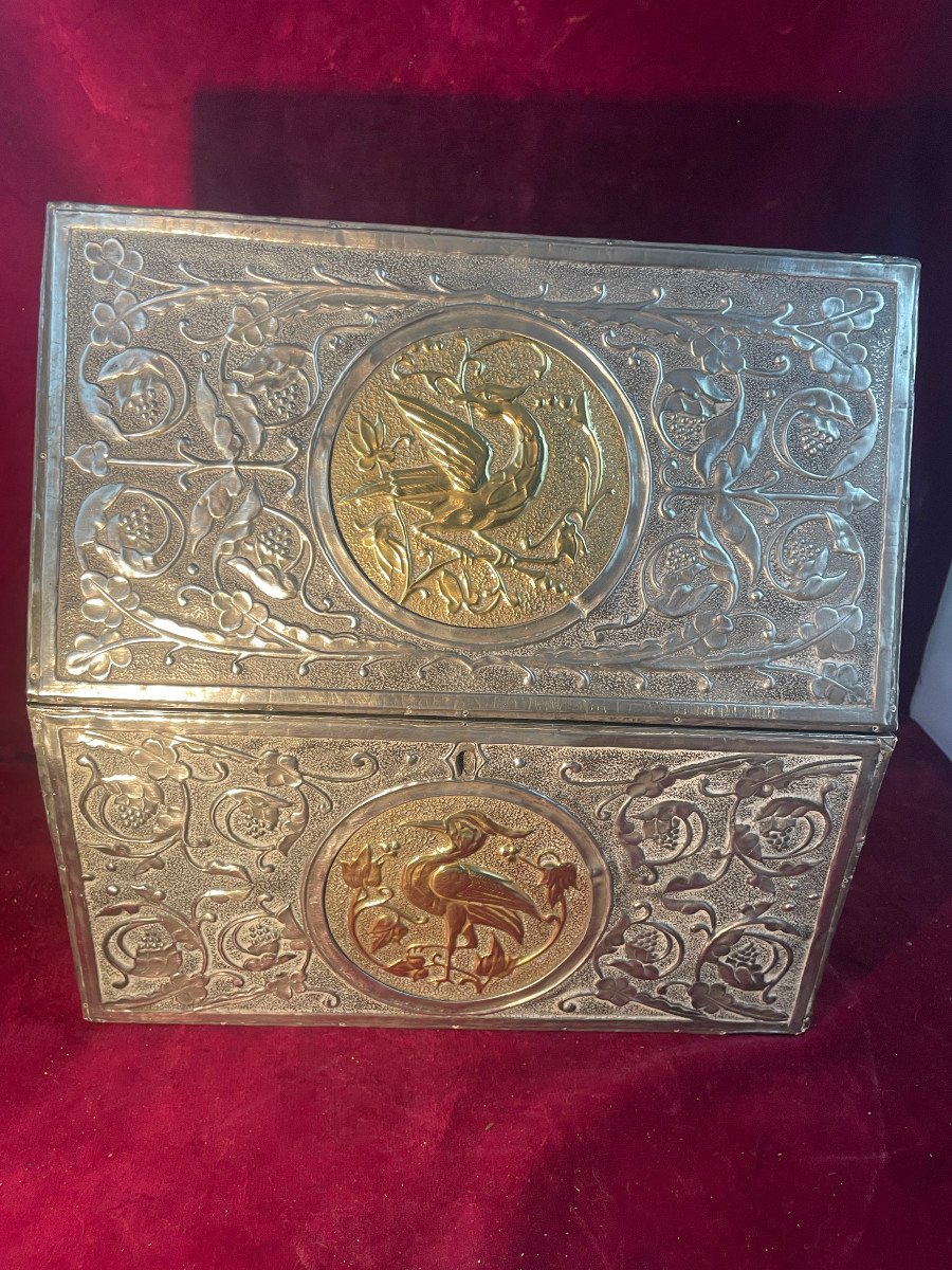 Large Copper And Pewter Reliquary Box On Wooden Core -photo-2