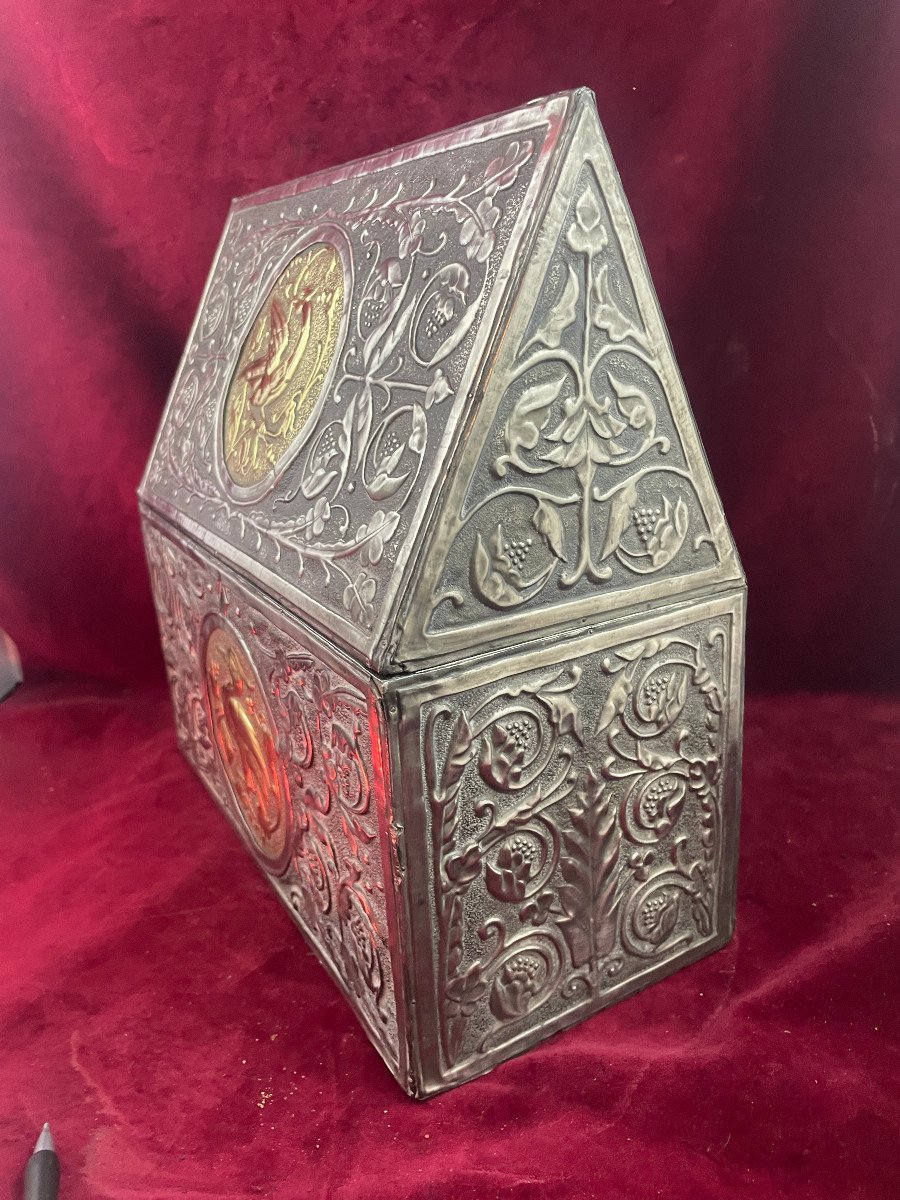 Large Copper And Pewter Reliquary Box On Wooden Core -photo-3