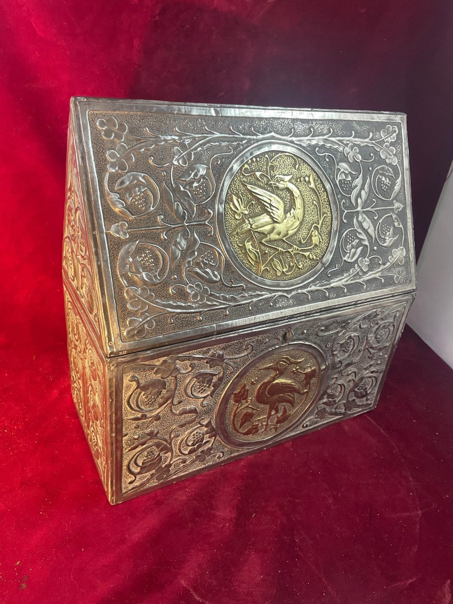 Large Copper And Pewter Reliquary Box On Wooden Core 