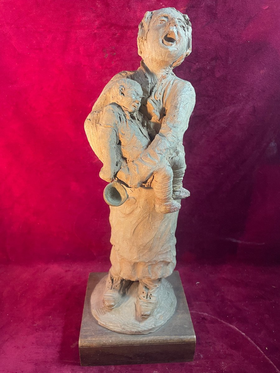 Beggar Woman And Her Child Terracotta