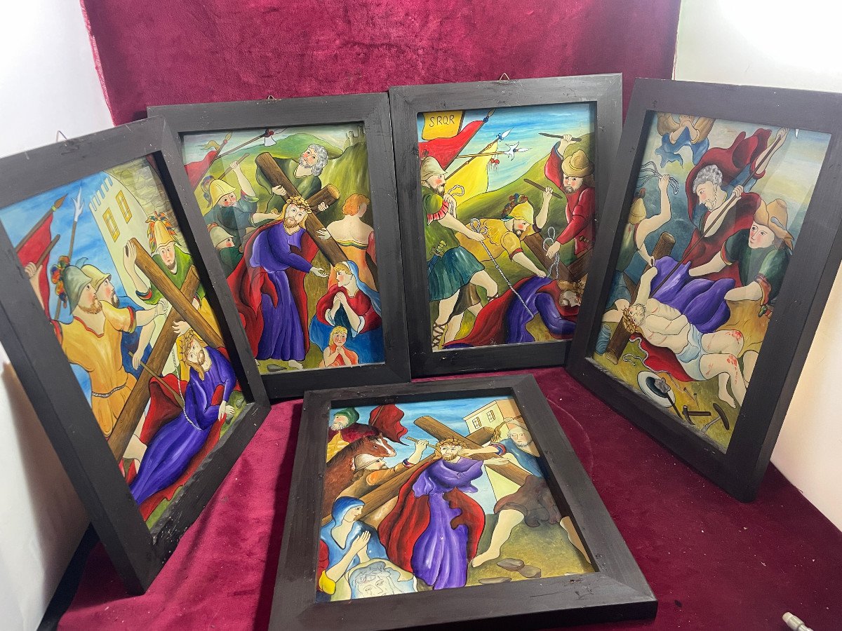 Complete Way Of The Cross Paintings Under Glass -photo-2