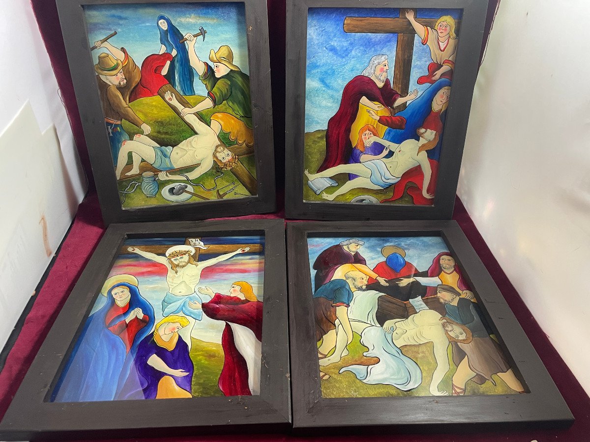 Complete Way Of The Cross Paintings Under Glass -photo-3