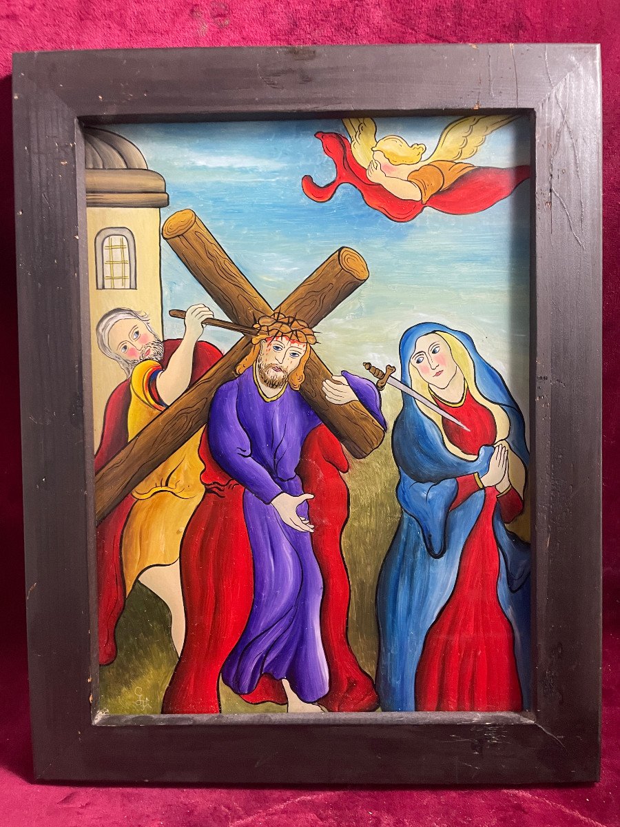 Complete Way Of The Cross Paintings Under Glass -photo-3