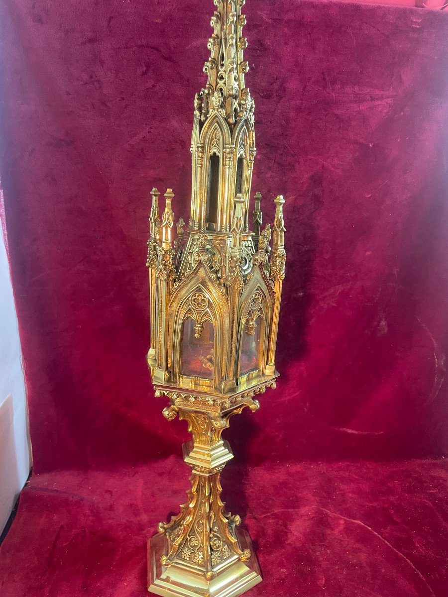 Reliquaire Bronze Dore Chapelle Gothique-photo-3