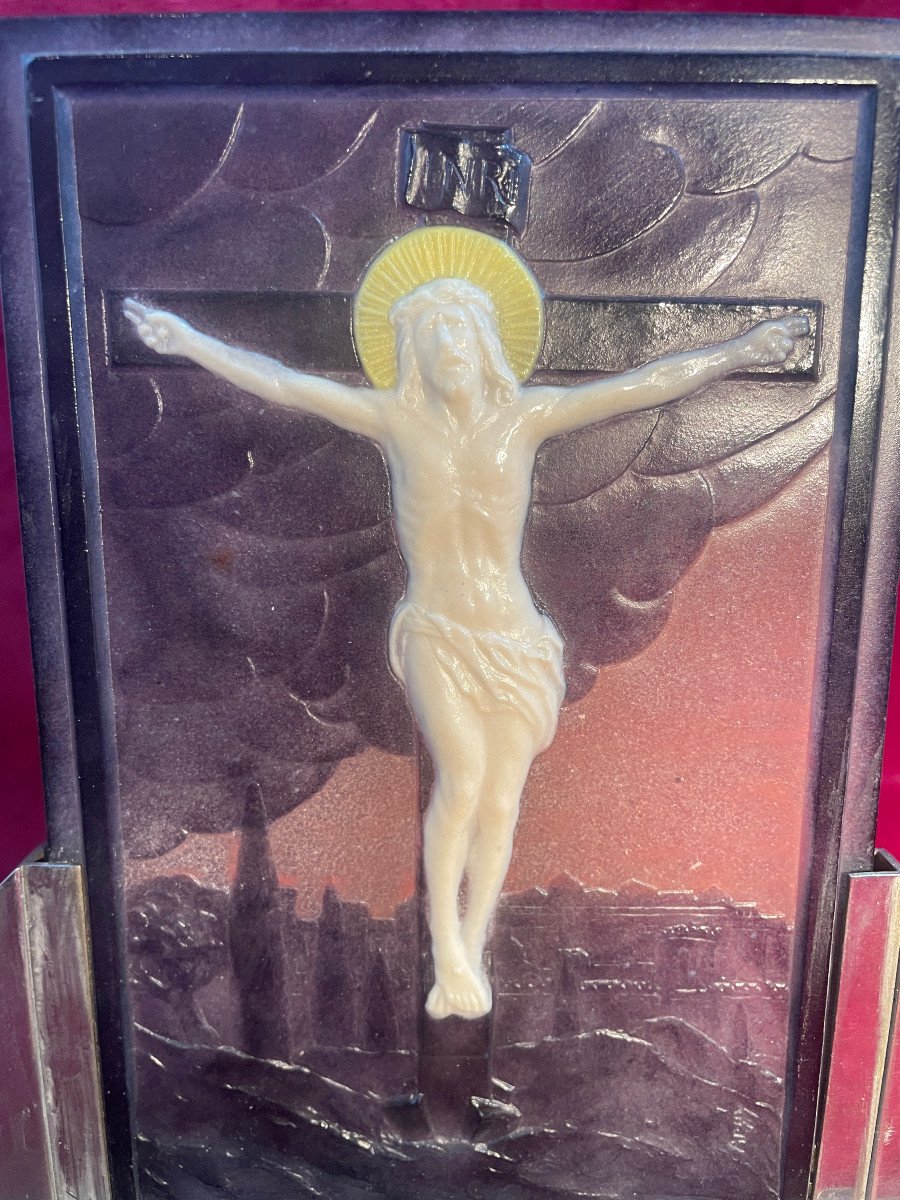 Crucifix Sur Le Golgotha Pate De Verre Argy Rousseau-photo-2