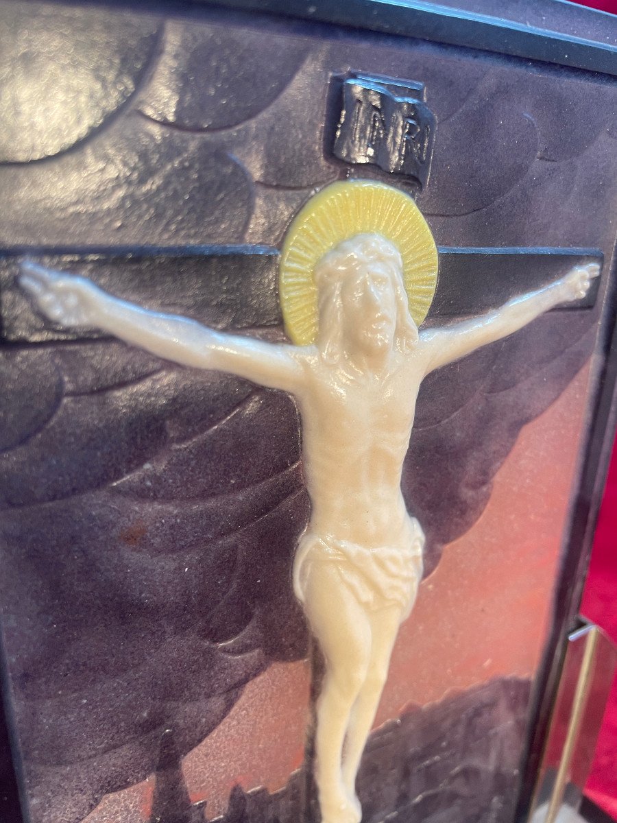 Crucifix Sur Le Golgotha Pate De Verre Argy Rousseau-photo-3