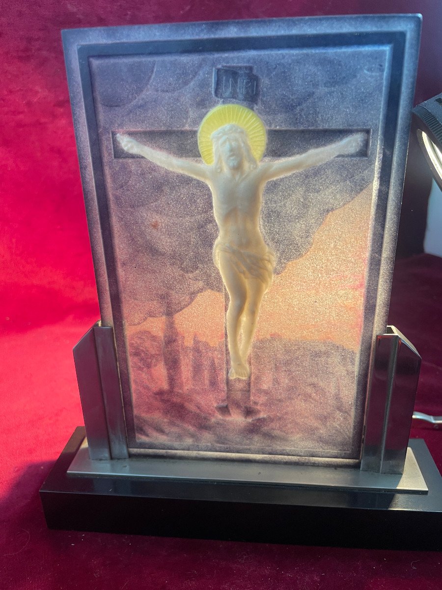 Crucifix Sur Le Golgotha Pate De Verre Argy Rousseau-photo-2