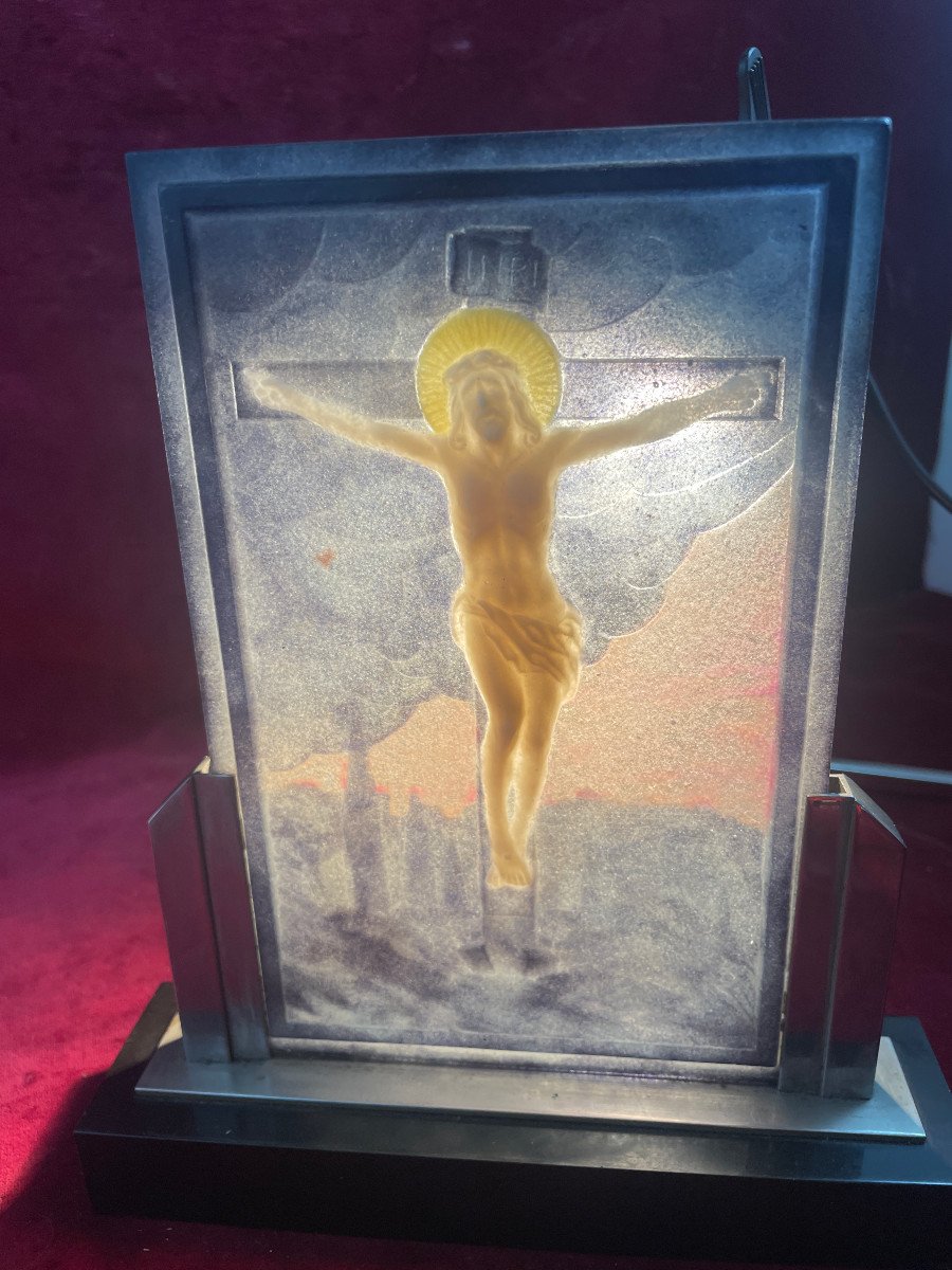 Crucifix Sur Le Golgotha Pate De Verre Argy Rousseau-photo-3