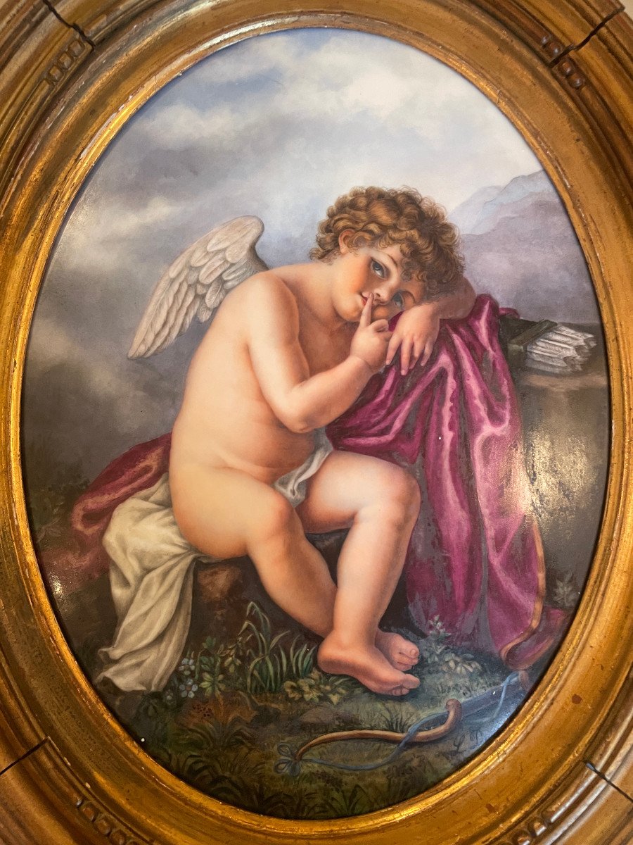 Porcelaine Plaque Peinte Cupidon -photo-2