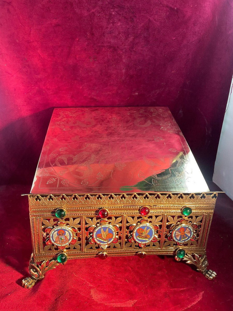 Gilded Bronze Altar Lectern With Enamels And Pearls-photo-2