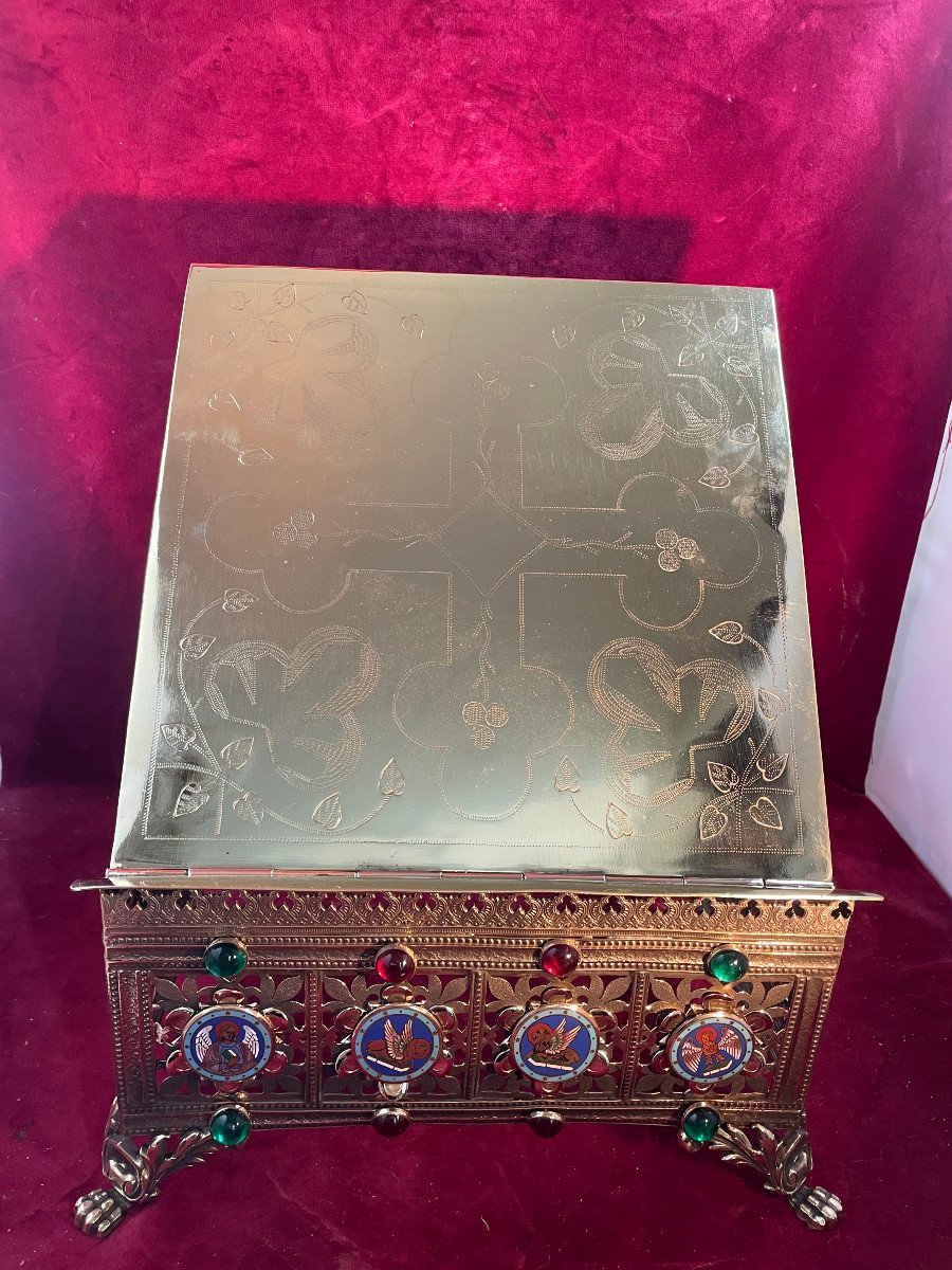 Gilded Bronze Altar Lectern With Enamels And Pearls-photo-3