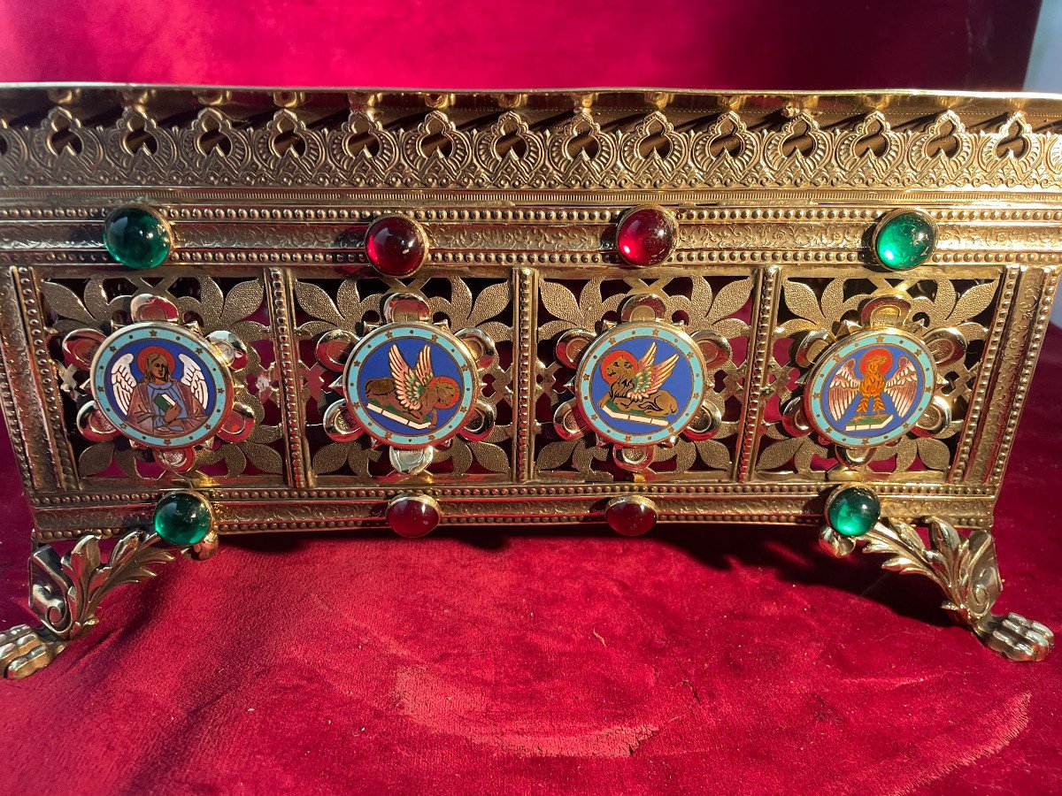 Gilded Bronze Altar Lectern With Enamels And Pearls-photo-4