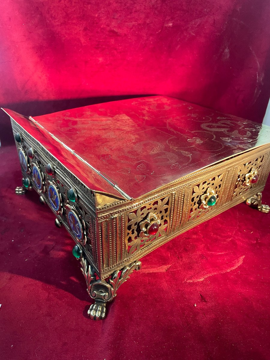 Gilded Bronze Altar Lectern With Enamels And Pearls-photo-2