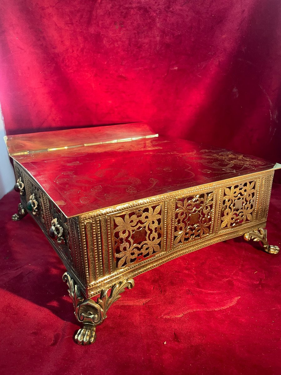 Gilded Bronze Altar Lectern With Enamels And Pearls-photo-3