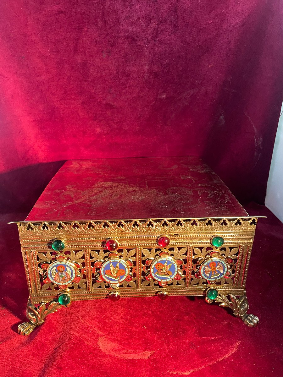 Gilded Bronze Altar Lectern With Enamels And Pearls