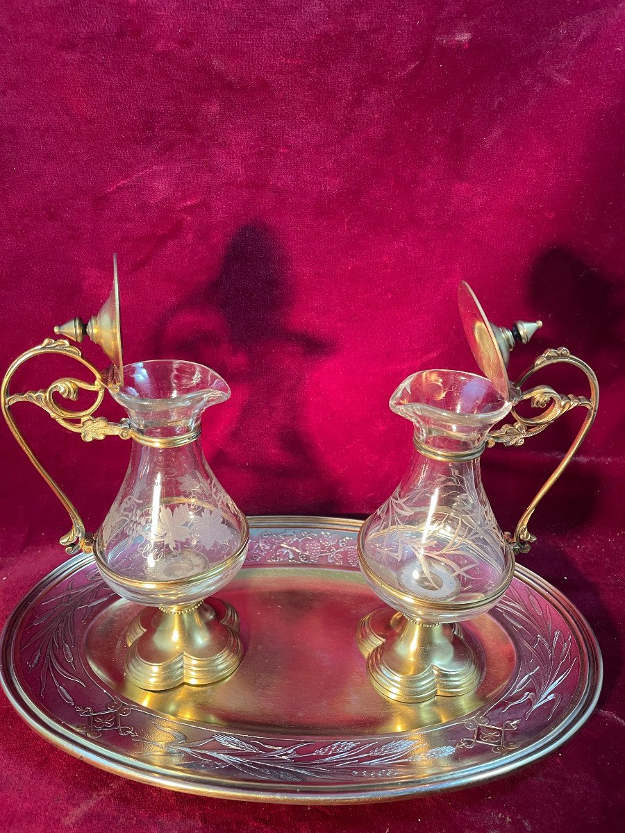 Pair Of Cruets And Their Tray In Silver And Silver Gilt-photo-2