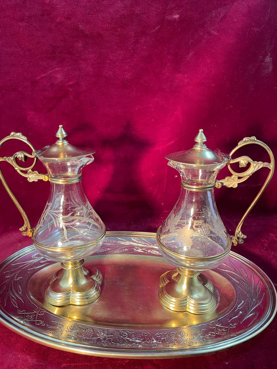 Pair Of Cruets And Their Tray In Silver And Silver Gilt-photo-4