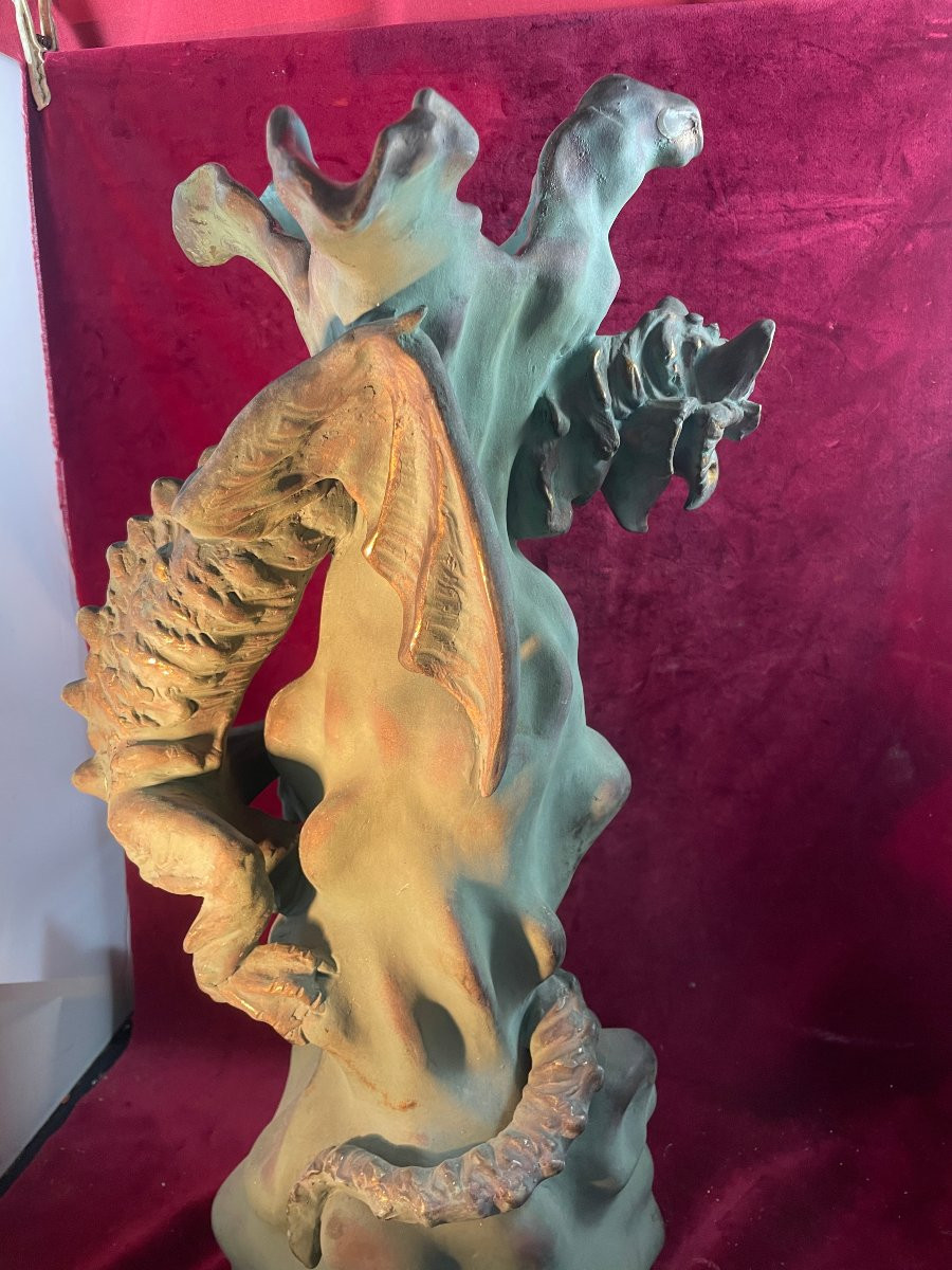 Large Charenton Art Nouveau Dragon Ceramic Vase-photo-1