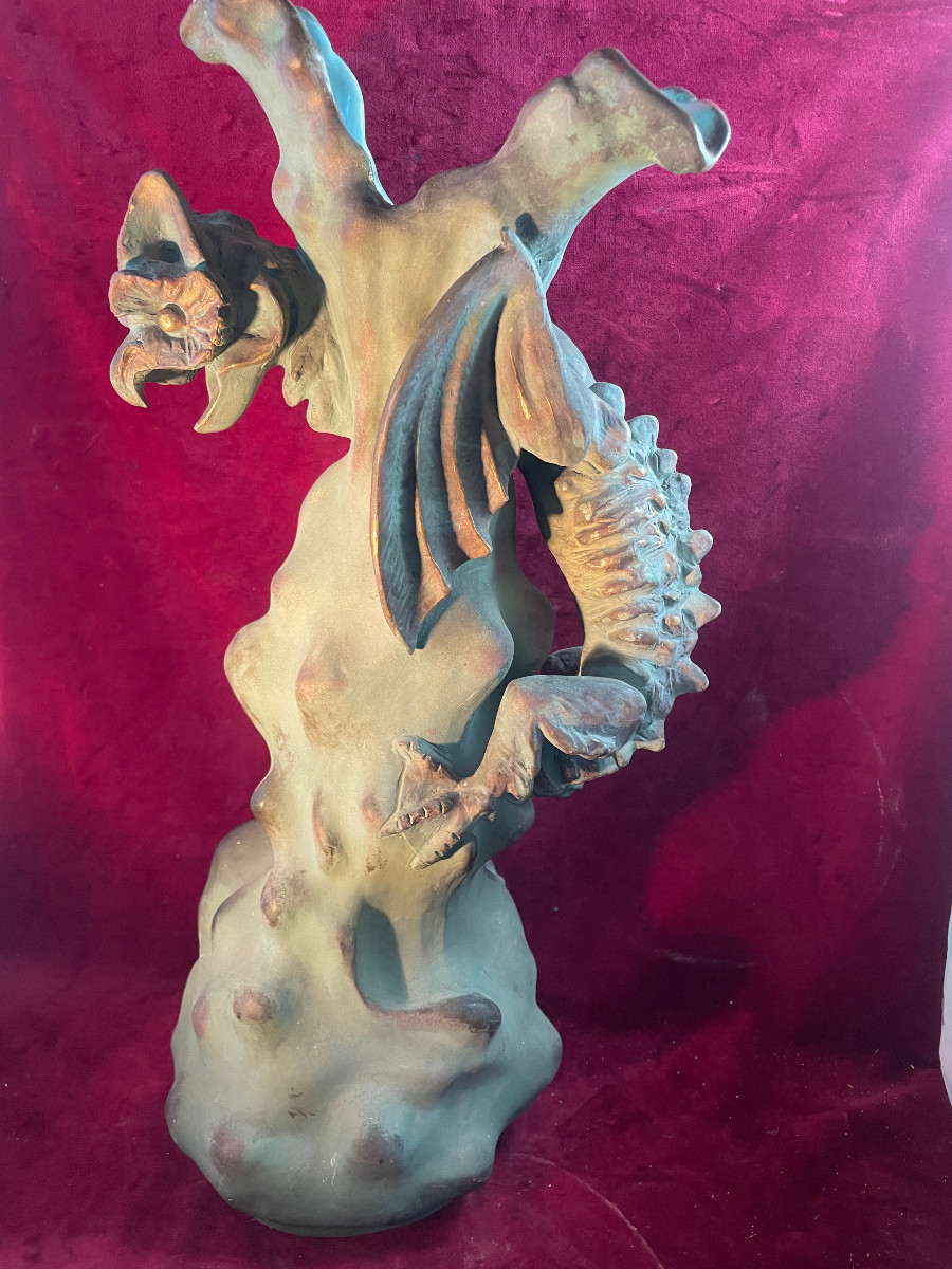 Large Charenton Art Nouveau Dragon Ceramic Vase