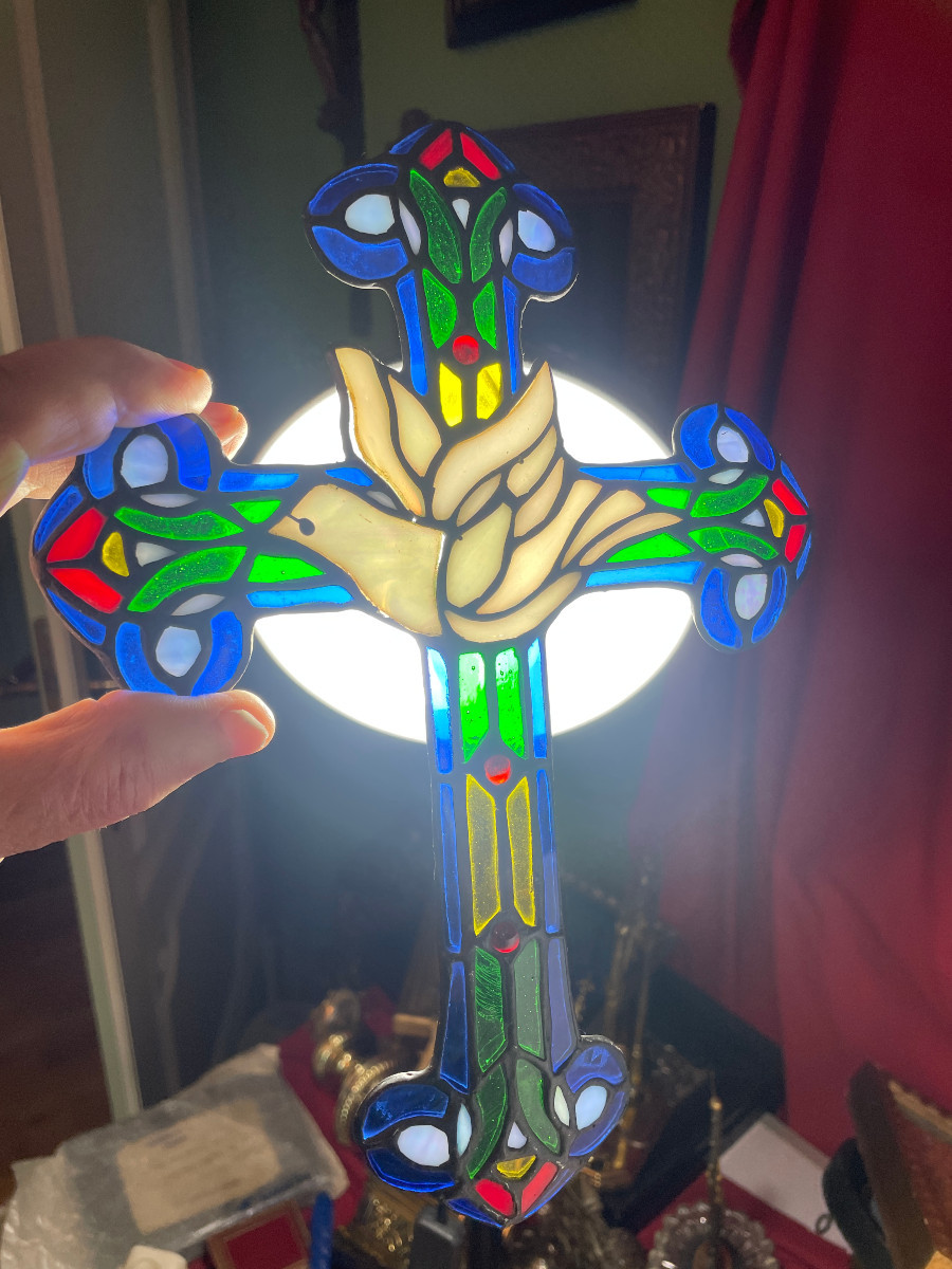 Beautiful Stained Glass Cross With Eucharistic Dove