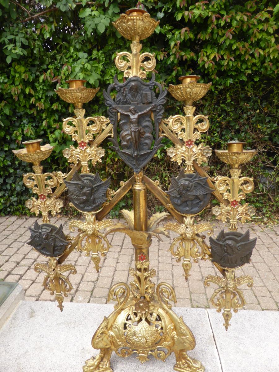 Candelabres D Altar Bronze Dore Articule Evangelists-photo-2