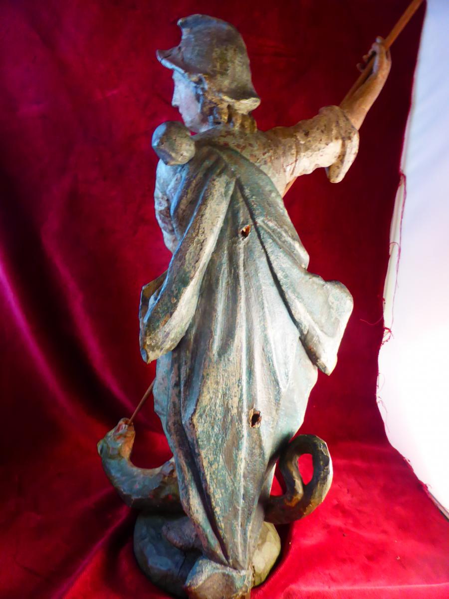 Saint Georges Polychrome Statue 18 Eme Siecle-photo-1