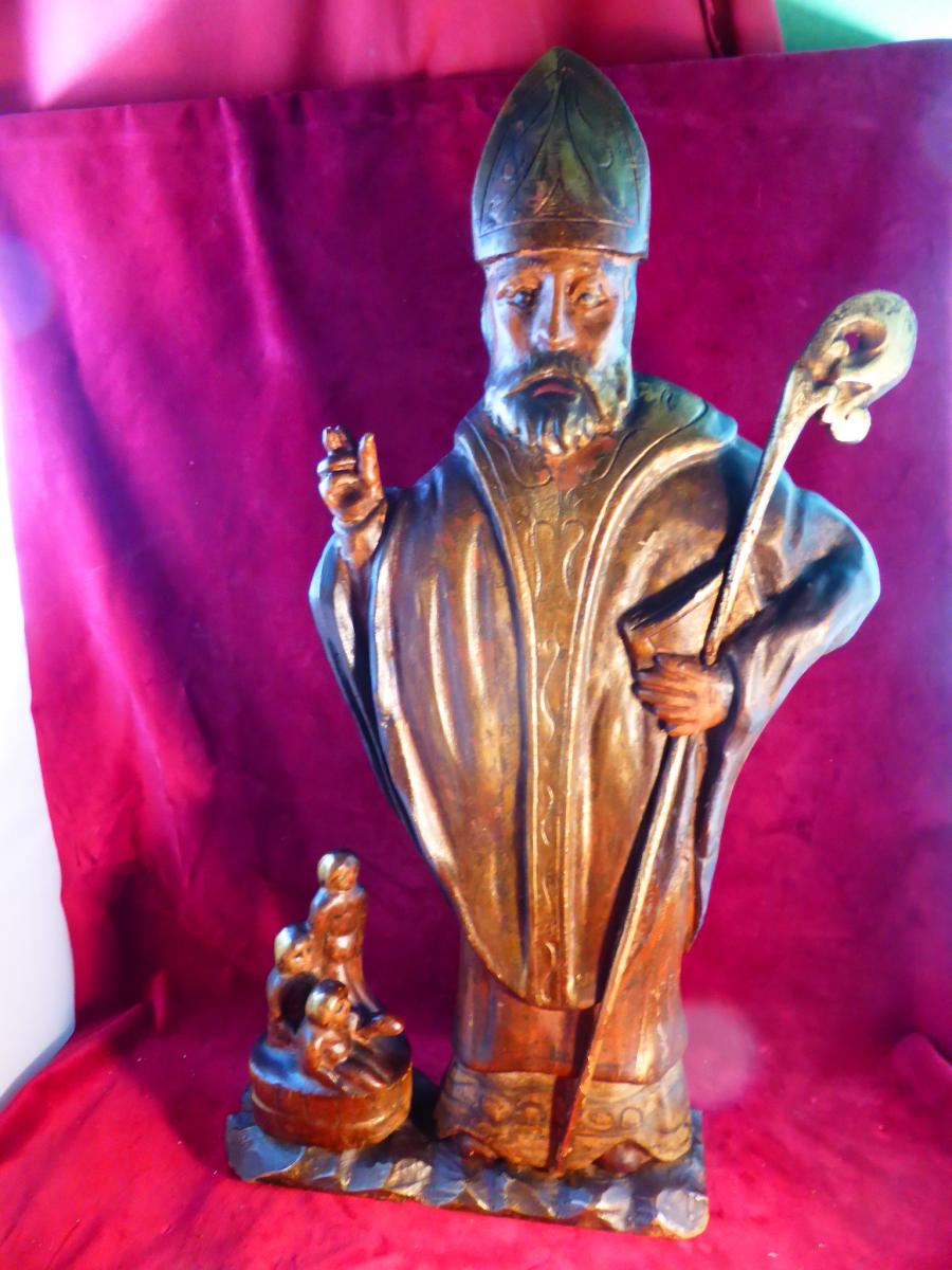 Saint Nicolas Polychrome Wood Statue