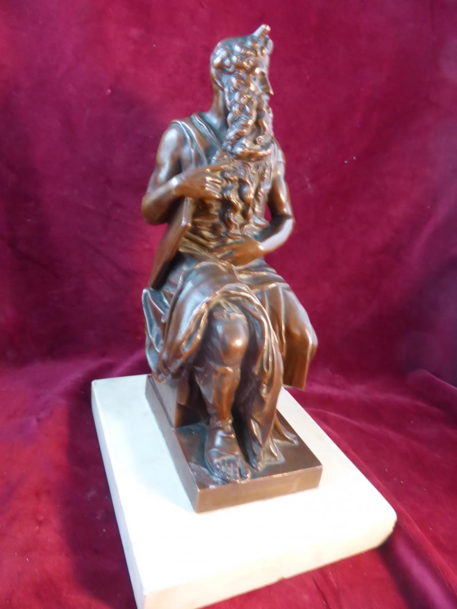 Moise Of Michel Bronze Angel On Base Marble-photo-2