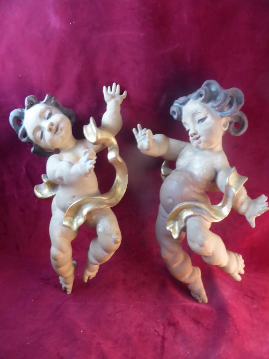 Putti Pair Of Italian Wood