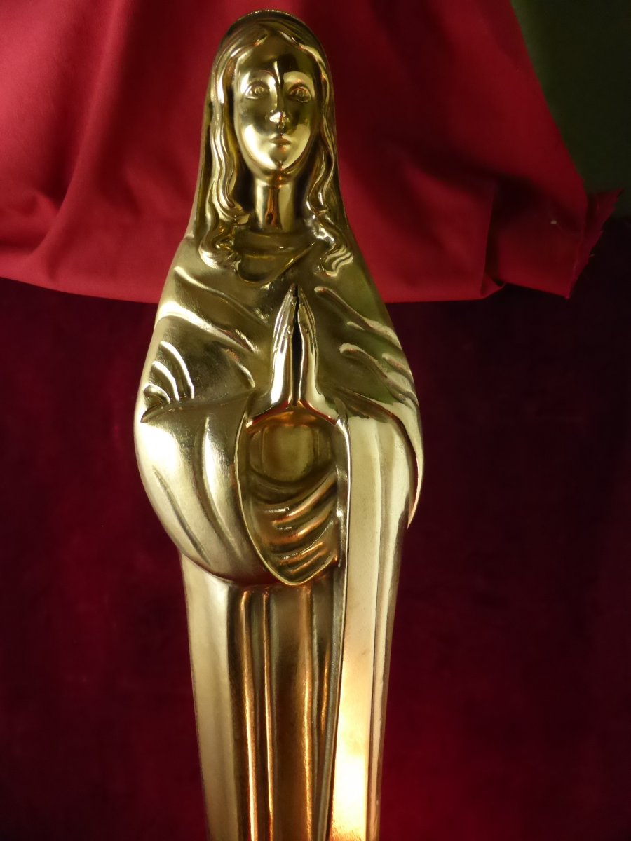 Grande Vierge Priant En Bronze Dore-photo-3