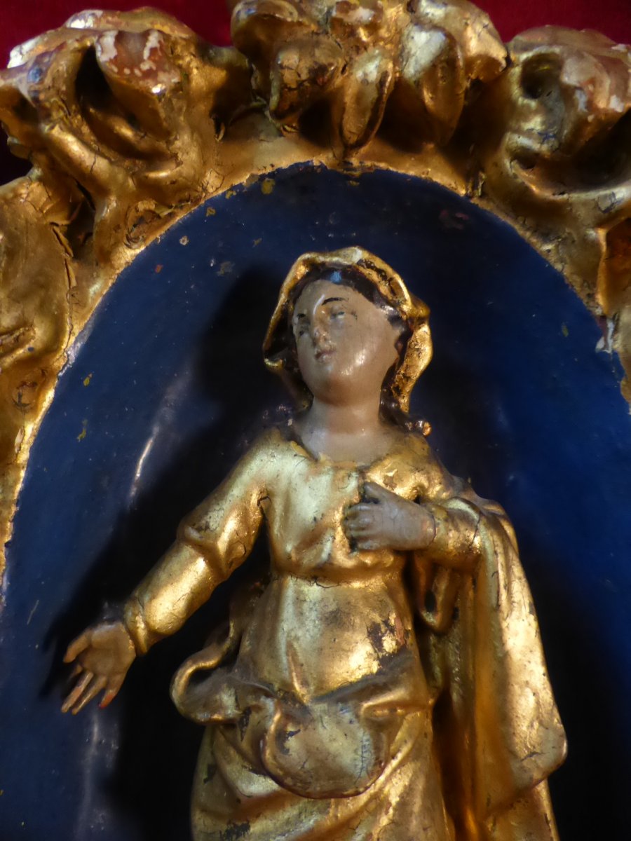 Virgin In Dore Wood In Her Oratory Bois Dore 18 Eme Siecle-photo-2