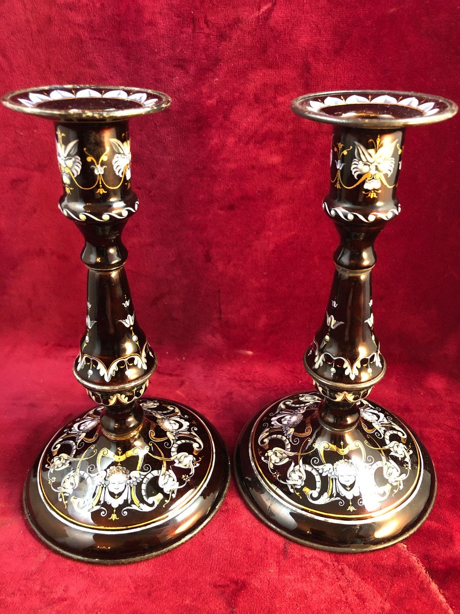 Neo Renaissance Enamel Candlesticks