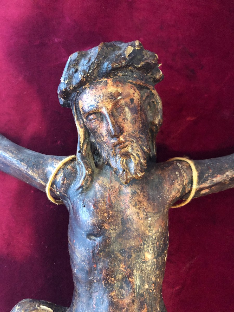 Christ En Bois Sculpte Polychrome Et Dor XV eme siecle-photo-2