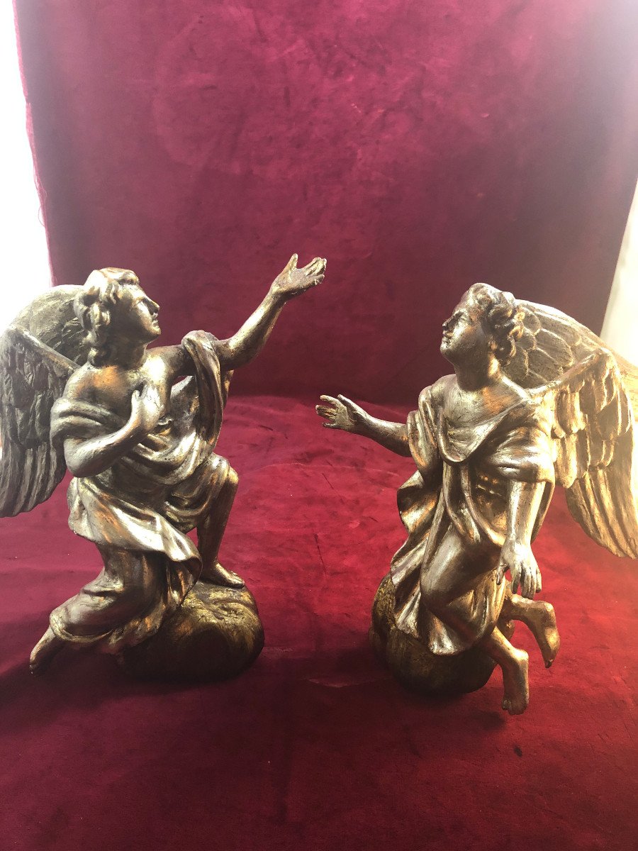 Pair Of Kneeling Sculpted Wooden Angels
