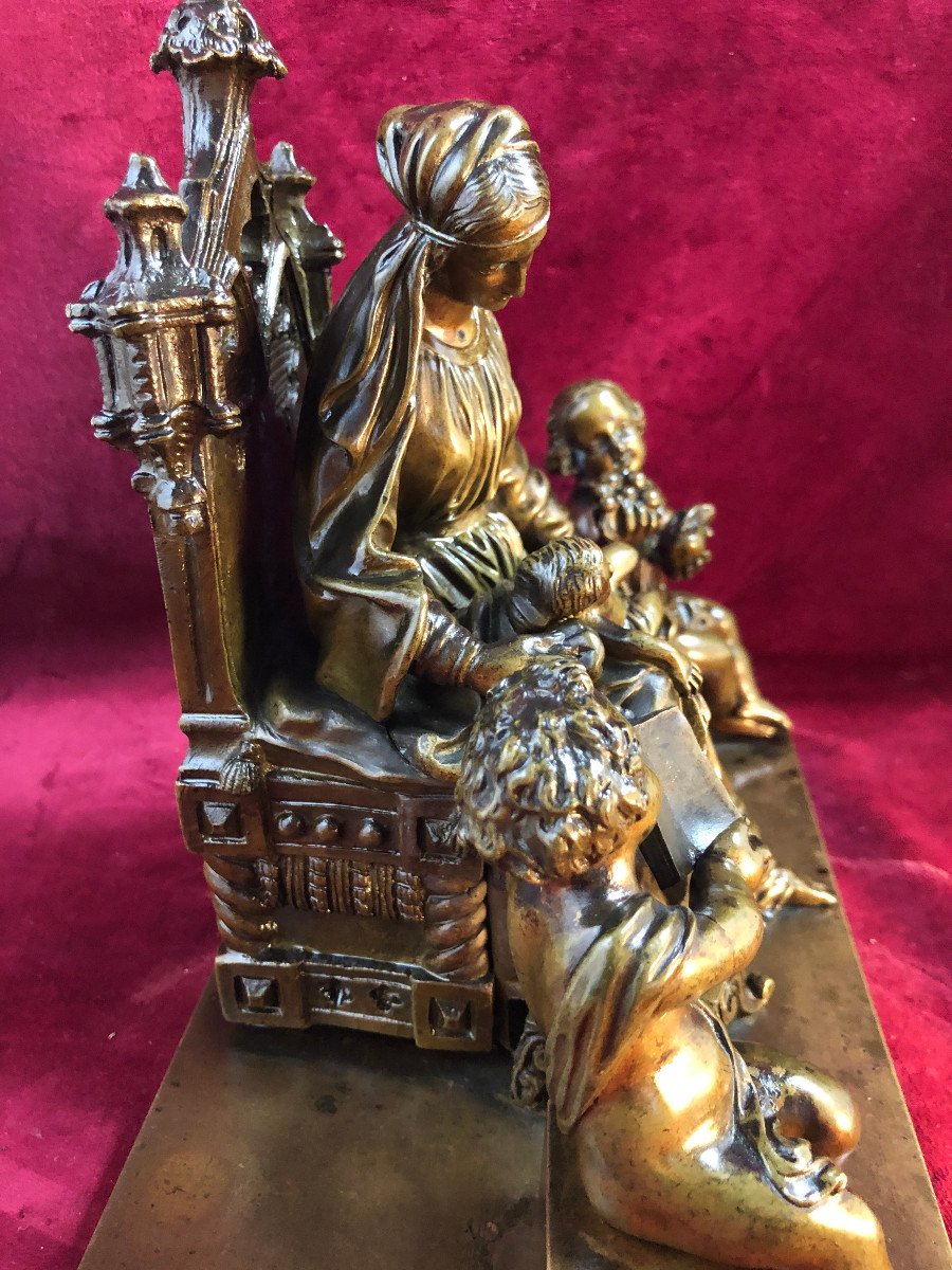 Vierge A L Enfant Assise Avec Deux Angelots Bronze-photo-6