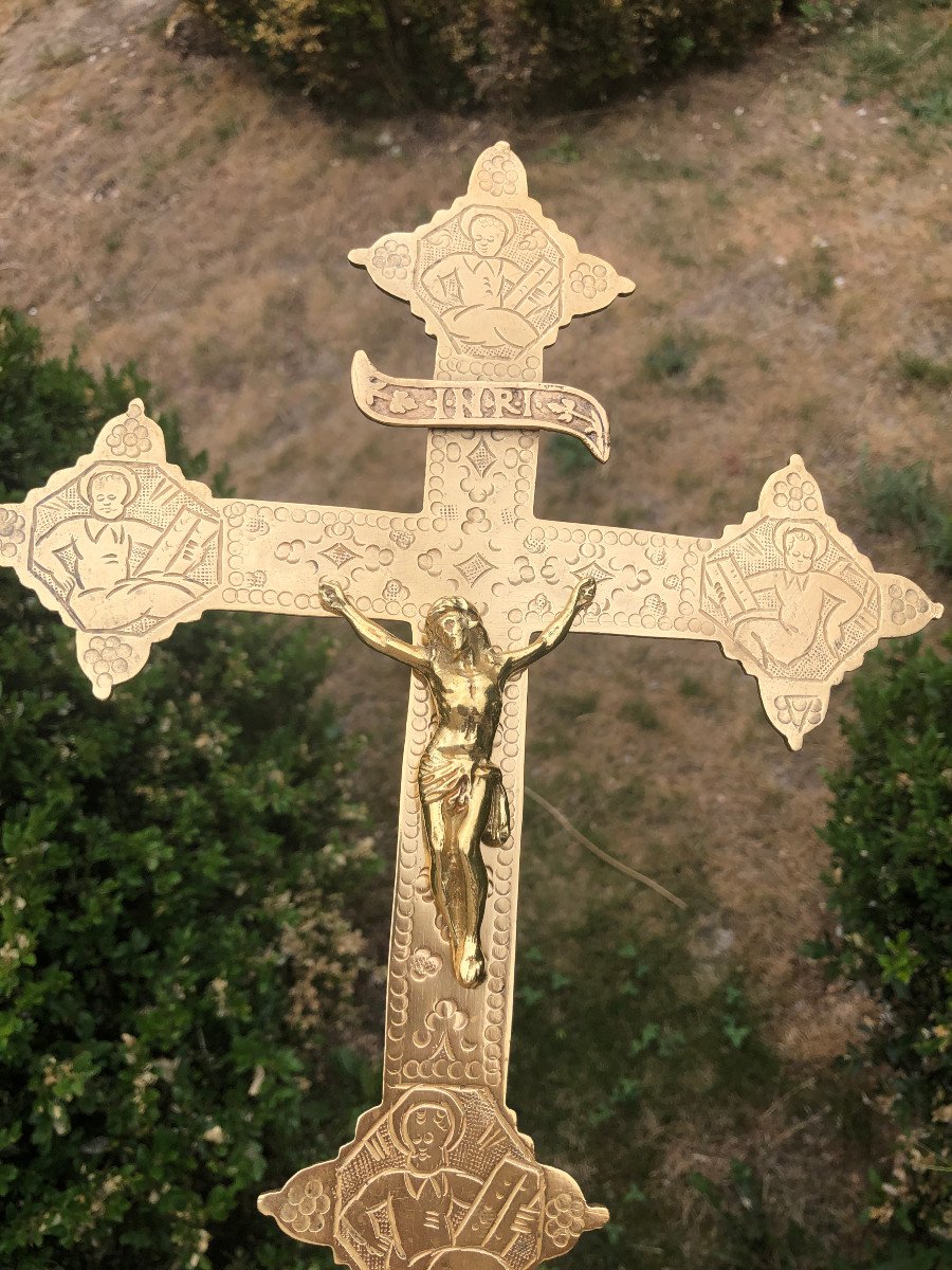 Croix De Procession Bronze Dore -photo-3