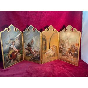 Quadriptych Joan Of Arc Painting On Wood