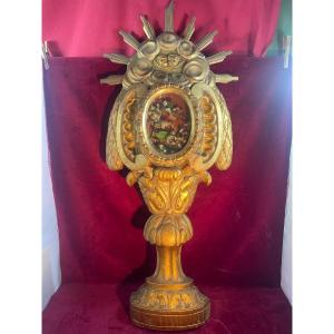 Reliquary Gilded Wood XVIII Eme Century Baroque