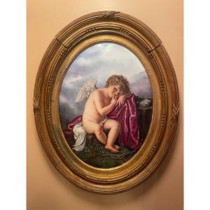 Porcelaine Plaque Peinte Cupidon 