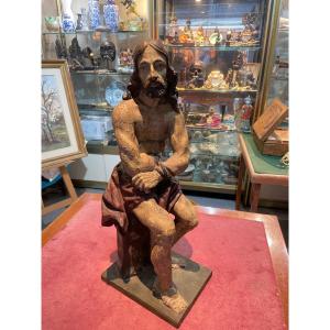 Christ Aux Liens Statue Polychrome 17 Eme Siecle